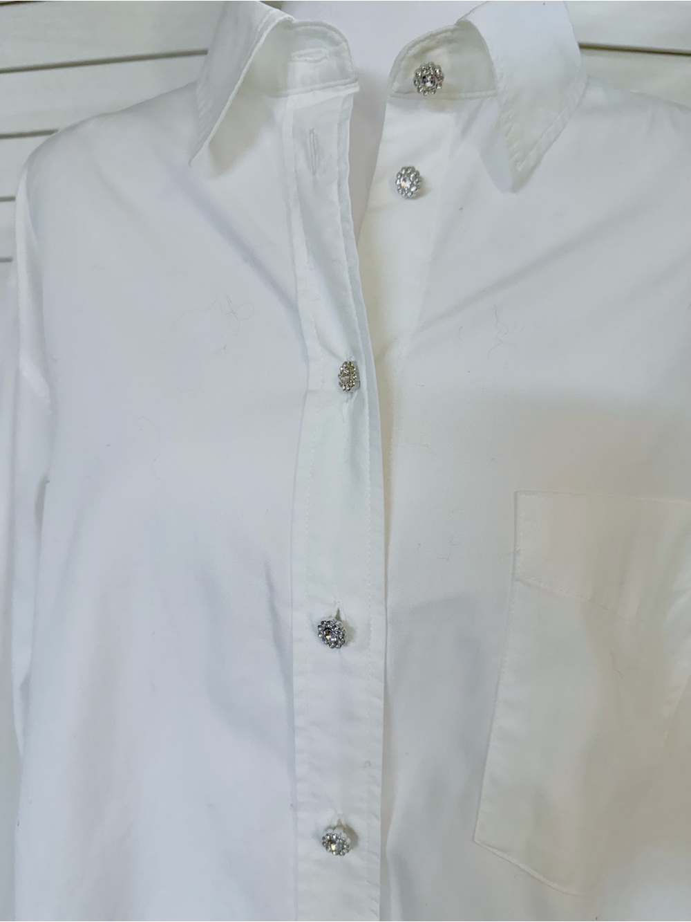 GAP White Women's Classic Button-Up Blouse with Rhinestone Buttons